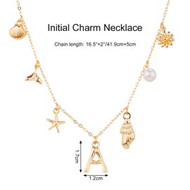 Mikovivi Initial Charm Necklace for Women, Gold Shell Letter Necklaces Seashell Starfish A-Z Alphabet Pendant Necklace Boho Summer Beach jewelry Gift for Girls Teens (A)