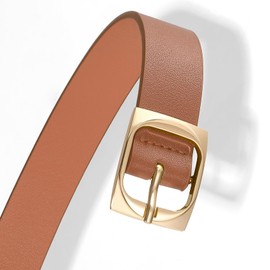 XZQTIVE Women's Leather Belts for Jeans Dress Pants Black Brown Belts for Women Ladies Waist Belts with Gold Buckle