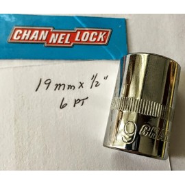 CHANNELLOCK  19 mm  x 1/2" DR  STANDARD METRIC  SOCKET  6 Pt Free USA Shipping