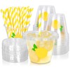 Whaline 100Pcs Lemon Disposable Plastic Cups with Lids and Straws