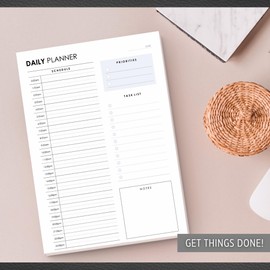 24-Hour Daily Planner Notepad – Undated Productivity Planner Desk Pad, 50 Sheets of Premium 120gsm Paper, Half-Hour Time Slots for Full-Day Scheduling and Organization, To Do List | A4 Mono