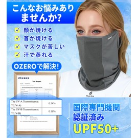 OZERO Face Cover, Ultra Thin Material, Developed in Collaboration with Beauty Advisors, UV Protection, Cooling Sensation, Sun Protection, Ear Hooks, Summer, Neck Cover, Unisex, Elastic, Quick Drying