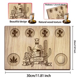 BENECREAT Rose Catus Drink Tequila Shot Glass, Wooden Shot Glass Tray, Rectangular Glass Holder with Salt Rim Glass Set for Restaurant, Bar, Party, Family Gathering, 7.87x11.8 Inch
