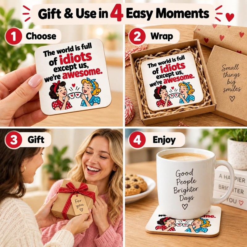Friendship Gifts for Women, Funny Wooden Coaster for Friends, 3.9×3.9inch