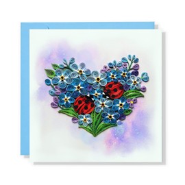 MeeSunnie Lavender Heart with Ladybug Card, Quilling Cards for All Occasions, Birthday, Mothers Day, Anniversary, Watercolor Classy Card for Women, Mom