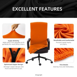 Stretch Computer Office Chair Cover with Durable Zipper - Universal Washable Removable Spandex Rotating Boss Chair Slipcovers - Anti-dust Soft Desk Chair Seat Protector for Dogs, Cats, Pets (Orange)