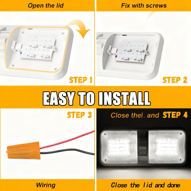 HAISTYLE RV LED Ceiling Double Dome Light Fixture with ON/Off