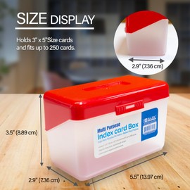 BAZIC PRODUCTS Index Card Box 3"x5", Plastic Storage Case Holds 250 Cards, Multipurpose Index Card Holder Organizer for Flash Cards, Notes, Office & School Use, Semi-Clear, Assorted Colors, 6-Pack