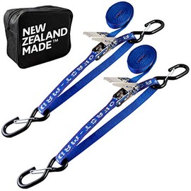 Stainless Boat Tie Down Straps to Trailer | Boat Transom Tie Down Straps Made in New Zealand with Superior Strength of 2,400lbs UV Treated | 1" x 4’ Heavy Duty Ratchet Boat Straps Trailer Tie Down