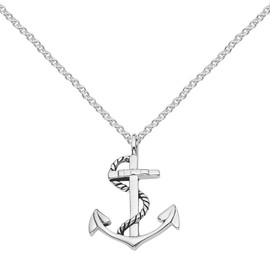 Vinani Ship Anchor Pendant with Oxidation Symbol Sailor Shiny with Fiorentina Chain Sterling Silver 925 Italy 2AAS-F500, Sterling Silver