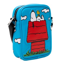 Peanuts Bag, Crossbody, The Secret of Life Snoopy and Woodstock Dog House Pose, Blue, Vegan Leather