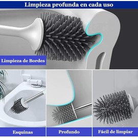 Vmingo Cepillo Escobilla Inodoro 2 en 1 con Base Antigoteo — Cabezal Giratorio de Silicona TPR | Limpieza Profunda sin Rayones | Cepillo para Baño Compacto y Moderno