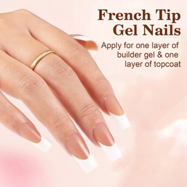 Dsixnails French Gel Nail Tips, Long Square Brown French Tip Press on Nails, 3 in 1 Soft Pre-Lasting French Nail Tips, French Tip Full Cover Fake Nails Extension for Women Nail Diy (150pcs/15 Sizes)