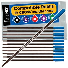 Jaymo Replacement for Cross 8511 - Measures 4.563 in / 116 mm Long - Ballpoint Pen Refill - 12 Blue