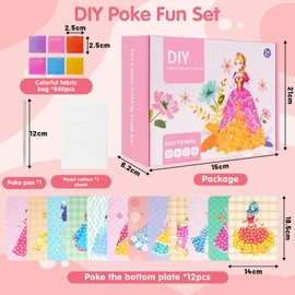 Ainiv Poke Art DIY Toys, 12 PCS Painting Poking Fabric Art Set for Kids, DIY Poke Art and Craft Kits, 3D Cartoon Princess Change Dress Educational Toys, Poke Art Paper Craft for Kids 4-12 Years Old