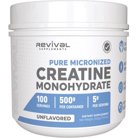 Revival Premium Micronized Creatine Monohydrate - HPLC Tested 100% Pure Grade - 500g (100 Servings) - Supports Lean Muscle Growth - Maximum Absorption - Unflavored - Made in USA & 3rd Party Lab Tested