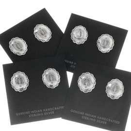 Navajo Hammered Silver Oval Concho Earrings Sterling Studs Design 2180