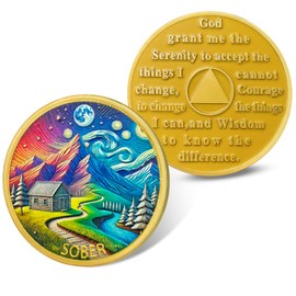 AA Sobriety Coins - Starry Sky Recovery Token Medallions with Serenity Prayer Alcoholics Anonymous Chips Gifts of Sober for Women Men