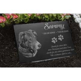 Chrisck Design Animal Gravestone Memorial Stone Made of Slate, 30 x 20 cm, For Pets Dogs, Cats, etc. Customisable