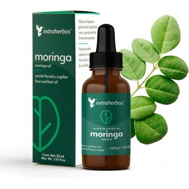Extraherbos Aceite de Moringa Puro Orgánico, Prensado en Frío, Facial y Capilar, Antiedad, Rico en Vitamina E - Hidratación Profunda, Elasticidad y Reducción de Arrugas, 30ml