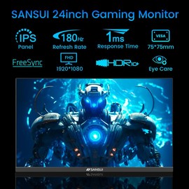 SANSUI 24 inch Gaming Monitor, 180Hz IPS Monitor with HDMI×2 DP Inputs, FHD Computer Monitor 1ms Response Time VESA for Home Office (S24X5FG HDMI Cable Included) laptop and gaming PC laptop (no built-in speakers) ;extra display for game machine