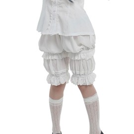 Nuoqi Pantaloons Women Lolita Bloomer Victorian Steampunk Bloomers Lace Ruffles Pumpkin Shorts Puffy Clown Pants White L