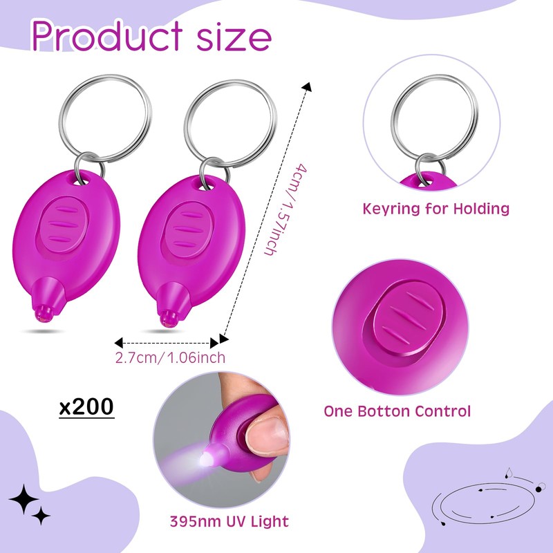 VIHOSE 200 Pcs UV Keychain Light 395nm Mini UV Keychain