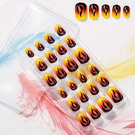 3 Sets 72 Pcs 12 Size Kids Fashion Nail Tips Fake Nail Patch Fake Nail Toe Nails for Nail Art Nail Decor Nail Design Cute Flame Pattern Purple Pink Color