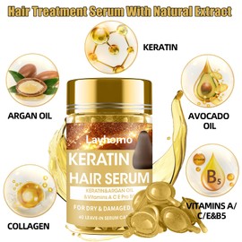 Keratin Hair Treatment Serum,Hair Treatment Oil for Dry Damaged Hair,Hair Oil Capsules with Keratin,Argan Oil-Leave-in Anti Frizz Conditioner with Vitamins A, C, E & B5- No Rinse for All Hair Types