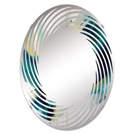Abstract Geometric wall mirror, Oval 0 mirror, Round green bathroom mirror, Abstract Geometric vanity mirror Motion Of Green And Gold In Geometric Design printed mirror decor, oval mirror 20x30