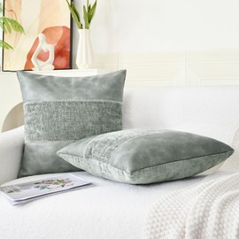 CaliTime Throw Pillow Covers Pack of 2 Soft Faux Leather Solid Dyed Chenille Cushion Cases for Couch Sofa Home Decoration 18 X 18 Inches Medium Grey