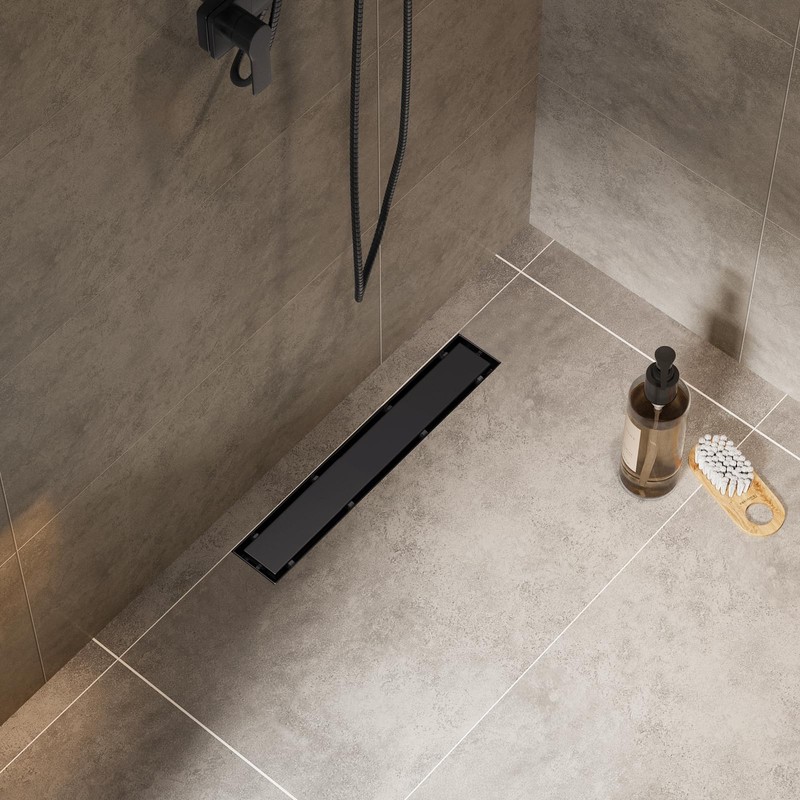 Merranox 12 inch Linear Shower Drain, Matte Black 2 in