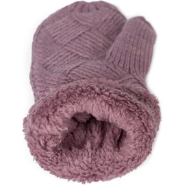styleBREAKER 09010031 Women's Warm Winter Knitted Mittens, Gloves with Diamond Pattern, Thermal Fleece, Colour: Mauve