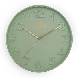 MPM Quality Design Wall Clock, Green, Modern Plastic Clock, Glass, Quartz Movement Sweep, 305 x 305 x 42 mm, for Living Room, Bedroom, Kitchen, Office and in Any Room