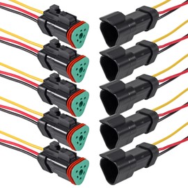 5Pcs 3 Pin DT Connector Car Electric Plug Connector Wire Harness Auto Waterproof Male Female Automotive Electrical Connector Auto Plug with 3 Wire for Car Truck Boat