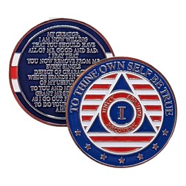Stars and Stripes Alcoholics Anonymous Chip with 7th Step Prayer on Back Coin Capsule Included (Available in 1-50 Years)