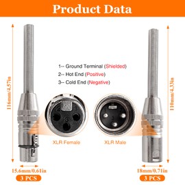 KUOQIY 3 Pairs 3 Pin XLR Connector, XLR Cable Connector Male and Female, Mic Audio Socket, with Long Tail Spring, for DMX Signal Wire or Audio Mixer Microphone Connectors, Silver