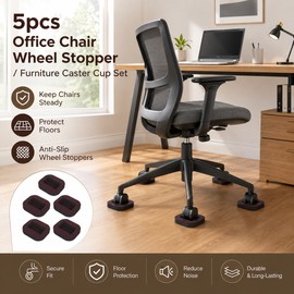 Office Chair Wheel Stopper Cups for Floor Protection – 5-Piece Furniture Caster Pads for Wood Floor, Carpet and Roller Feet
