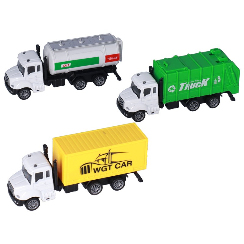 3pcs 1:50 Garbage Truck Models Set Plastic Alloy Sanitation Tanker