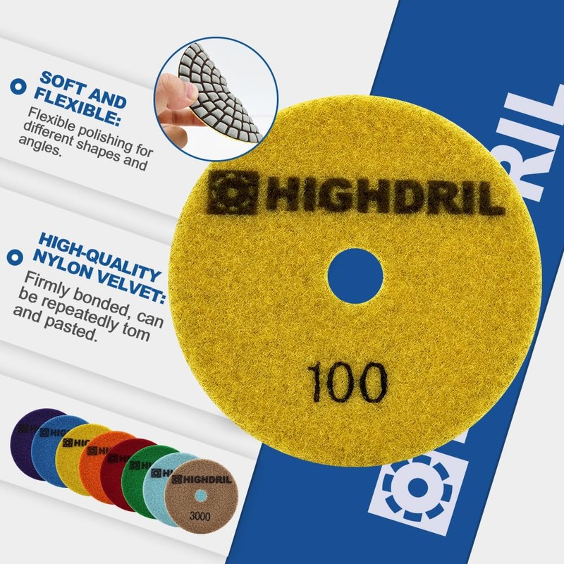 HIGHDRIL Diamond Dry Polishing Discs Pack of 8 - 100