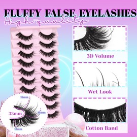 Losha Lashes Fluffy False Eyelashes 10 Pairs Spiky Cat Eye Lashes Kit with Lash Glue and Lash Tweezers 3D Volume Fake Eyelashes Soft Faux Mink Lashes Pack (Bold)
