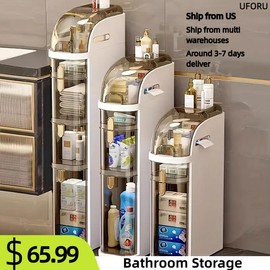 UFORU Ultra-thin bathroom locker, waterproof narrow bathroom locker, floor cabinet with wheels and toilet paper holder, suitable for small space, living room, bathroom, bedroom 2/3/4 floors - size: 4 floors