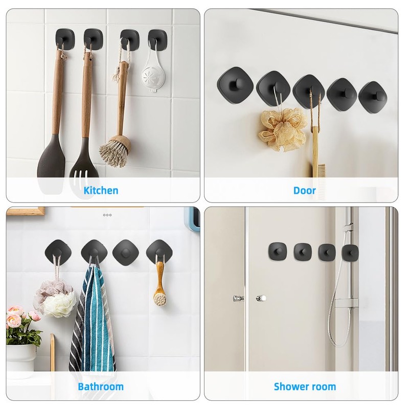 KYOEON Suction Cup Hooks, Pack of 2, Black Wall Hooks,