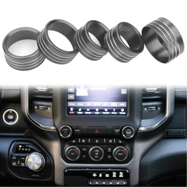Bolaxin for Dodge Ram Accessories 2019 2020 2021 Interior Control Knob Cover AC/Volume/Mode/AUTO/Browse Switch Decor Button Ring Trim (Grey, 5PCS)