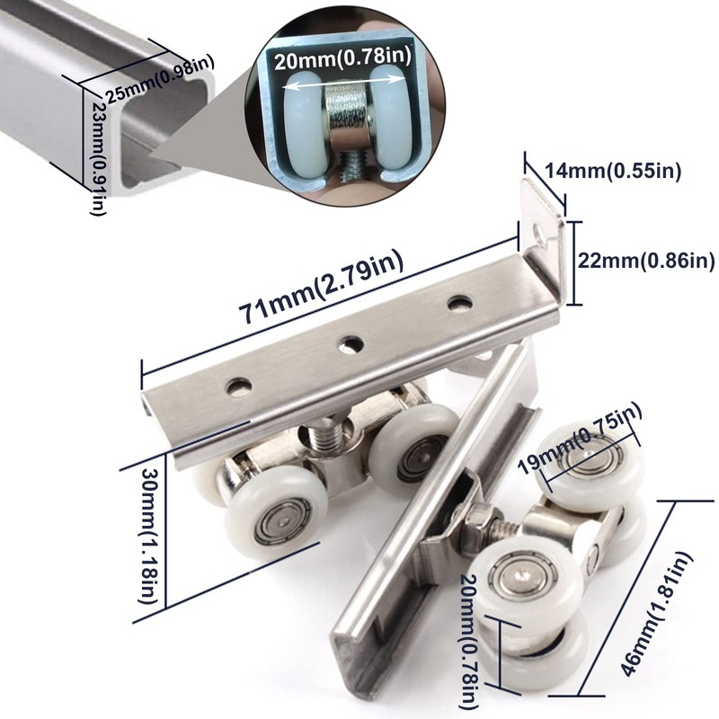 2pcs 4-Wheel Metal Sliding Track Pocket Door Roller Wheel Set