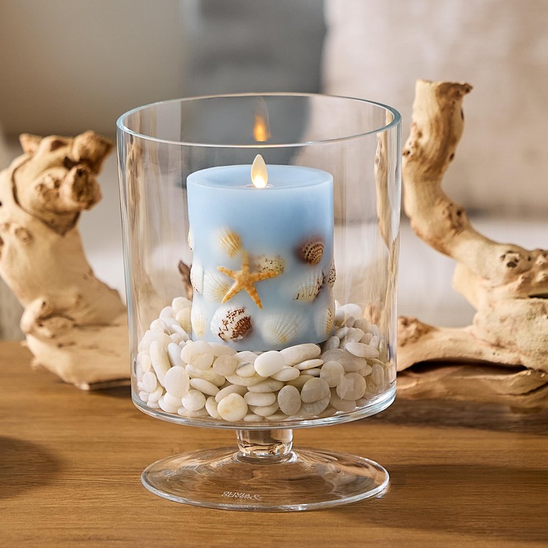 Luminara Flameless LED Candle Soft Chambray Embedded Seashell & Starfish