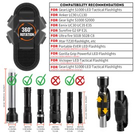 IronSeals 360° Rotatable Clip LED Flashlight Torch Holder Stretchable Adjustable Flashlight Torch Holster Holder Belt Case Pouch