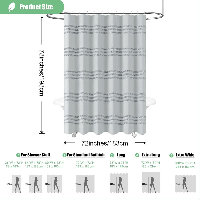 Dynamene 78 Inch Long Shower Curtain, Textured Tufted Chenille Striped