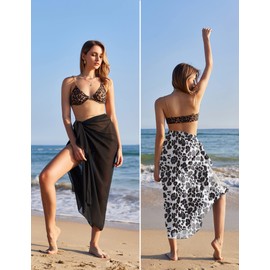 Ekouaer 2 Pieces Sarong Swimsuit Coverup for Women Chiffon Long Bathing Suit Wrap Sheer Bathing Suit Skirts