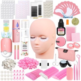 Tetutor Lash Kits Extensions Kit for Beginners, Eyelash Lash Extension Kit for Beginners with Lash Mannequin Head, Lash Extension Practice Kit Starter Kit with Everything USB Fan, Lash Glue, Shampoo